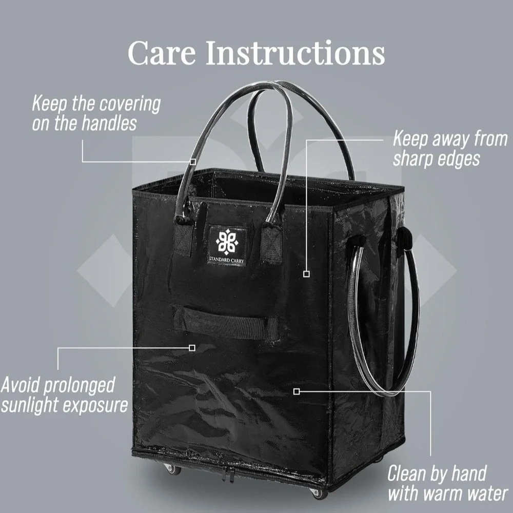 Grocery Bag Wheels Foldable Rolling Tote Zipper Closure Heavy-Duty, Eco-Friendly